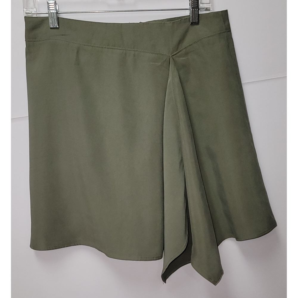 BCBG MAXAZRIA Olive Green Mid Knee Asymmetrical Skirt Womens 10 Office Preppy